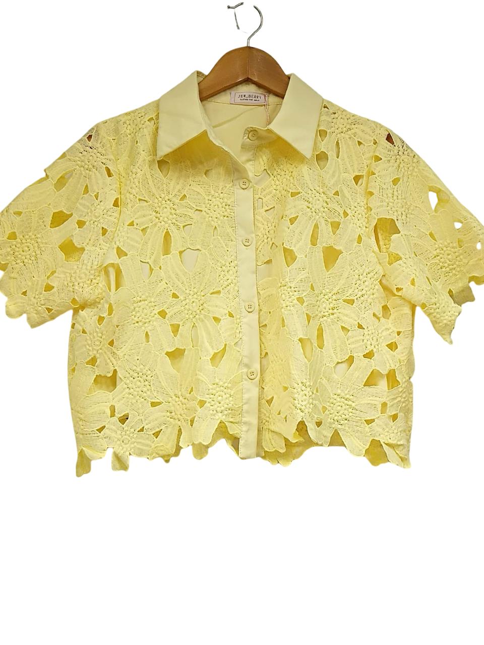Sunshine Bloom Crochet Cropped Shirt